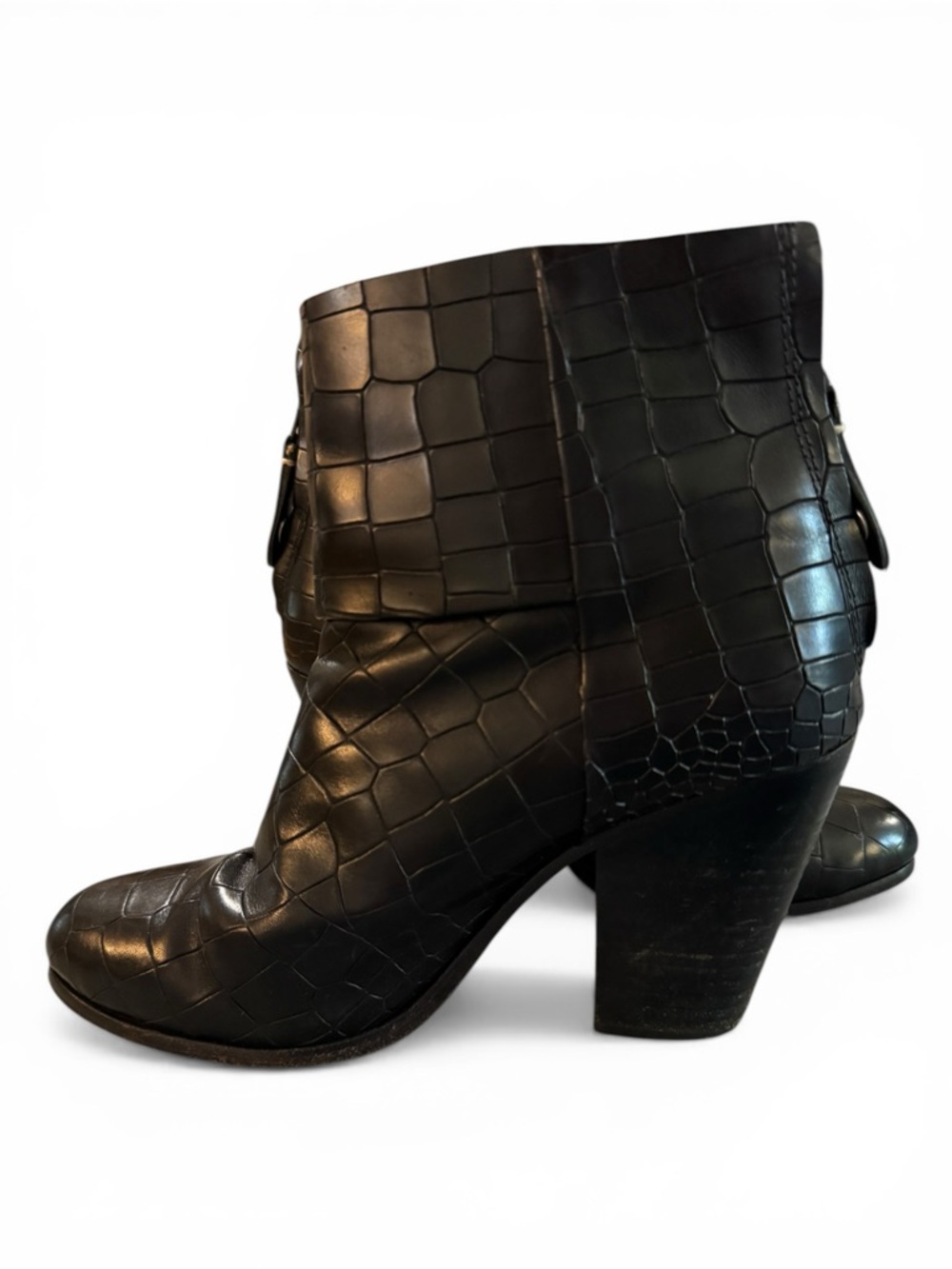 RAG & BONE Newbury Black Croc Embossed Leather Ankle BootS Sz 39 / 9 US - VGUC